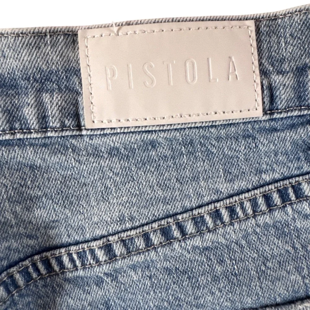 Pistola Distressed Denim Shorts Light Wash Button Fly Frayed Hem Size 27